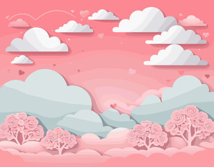 Red, pink and white hearts with golden confetti isolated on transparent background. Vector illustration. Paper cut decorations for Valentine's day design