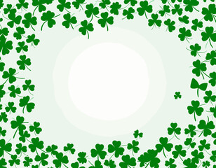 Saint Patrick's Day Border. Green flying clover leaves isolated on transparent background. Vector illustration. Spring decoration frame design