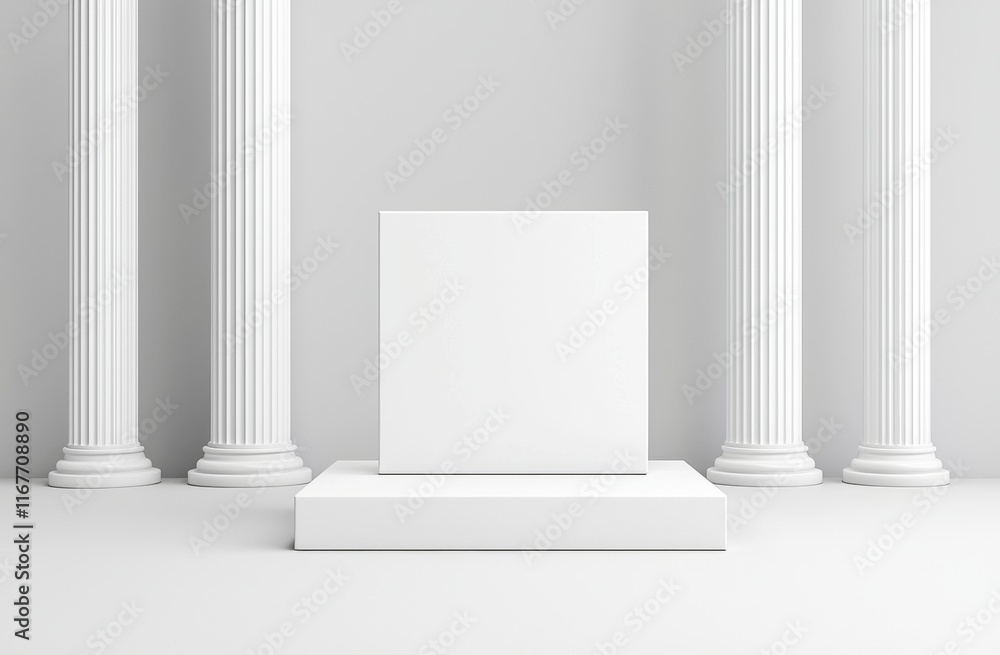 Poster a white and grey abstract background with a geometric stripe pattern in perspective, creating a stre