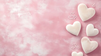 Fototapeta premium White hearts on a pink textured background