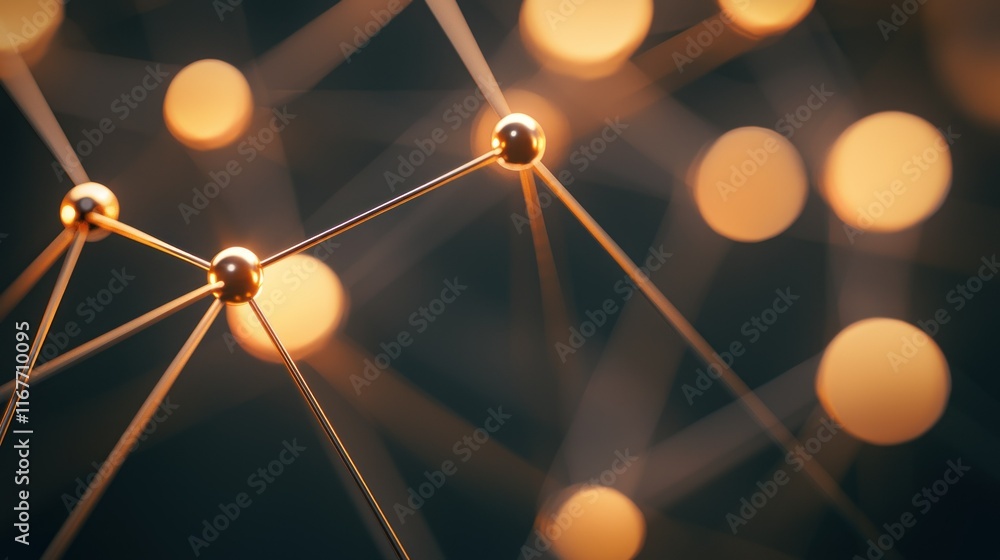 Poster close-up of a molecular structure with glowing elements reflecting intricate connections in science