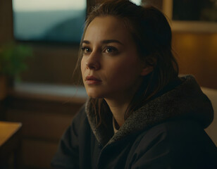 Young woman contemplating life at home, feeling worried