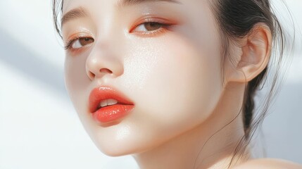 Radiant skin and glossy lips closeup portrait setting beauty natural light aesthetic appeal