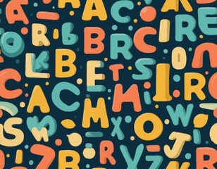 Cute English retro 3d alphabet seamless pattern. Vector illustration. Uppercase colorful letters for kids print, school carnival party, typography vintage background