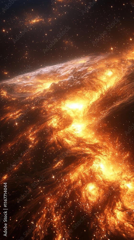 Poster cosmic explosion of glowing star cluster deep space digital art nebula environment close-up view ast