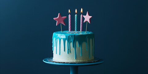 Blue Birthday Cake with Golden Stars Decoration
