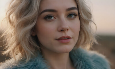 Attractive young woman with blonde hair posing outdoors