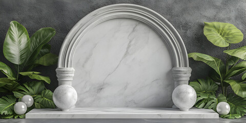 Elegant Marble Arch with Ivy and Spheres