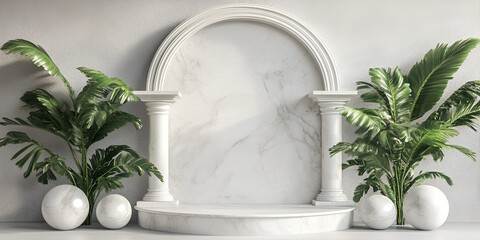 Elegant Marble Arch with Ivy and Spheres