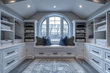 White Built-In Closet with Black Boxes – Modern Bedroom Design