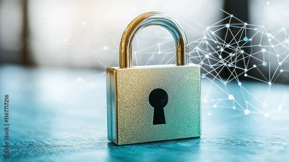 Poster cybersecurity: digital lock and network security