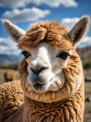 Obraz premium Close-Up of a Brown Alpaca Outdoors