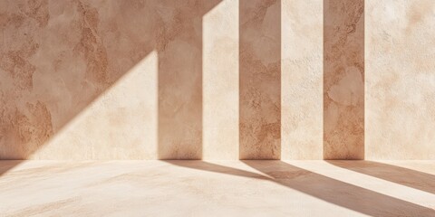 明るい色合いのコンクリート壁と床の間にできた影の様子