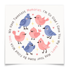 Birds in Love Valentines Day Postcard Design.