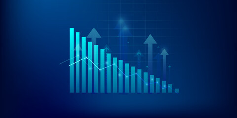 Market chart of business arrow up growth stock graph  investment to success. financial data graph strategy profit money.