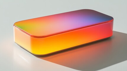 Colorful illuminated rectangular object on white background.