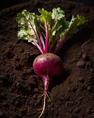 Pęczek świeżych, intensywnie czerwonych buraków z soczyście zielonymi liśćmi ułożony na rustykalnym drewnianym stole.