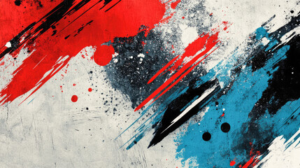 Abstract brushstroke art with red, black, and blue splashes