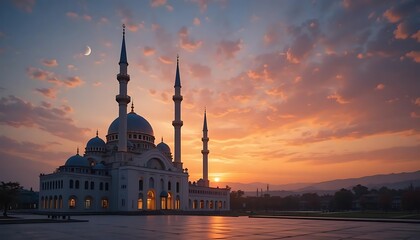 Beautiful Mosque at Sunset with a Positive Atmosphere