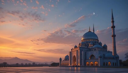 Beautiful Mosque at Sunset with a Positive Atmosphere