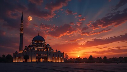 Beautiful Mosque at Sunset with a Positive Atmosphere