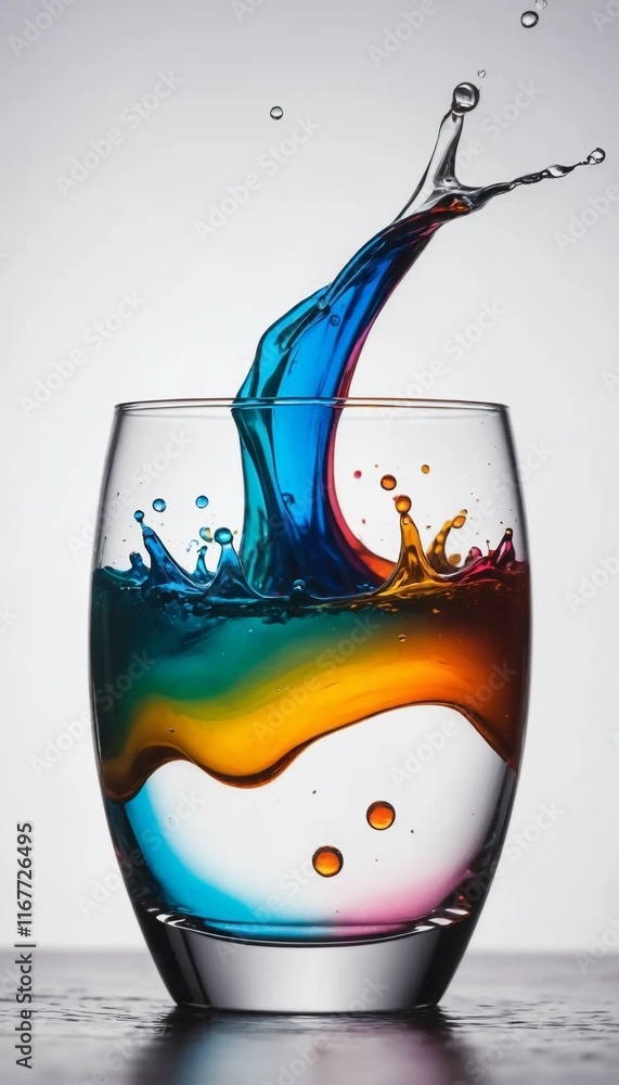 Aufkleber vibrant liquid colors splash into a glass, creating a dynamic and artistic scene. the interplay of l