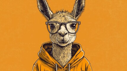 Obraz premium Llama in Hoodie and Glasses: A Cool and Quirky Illustration