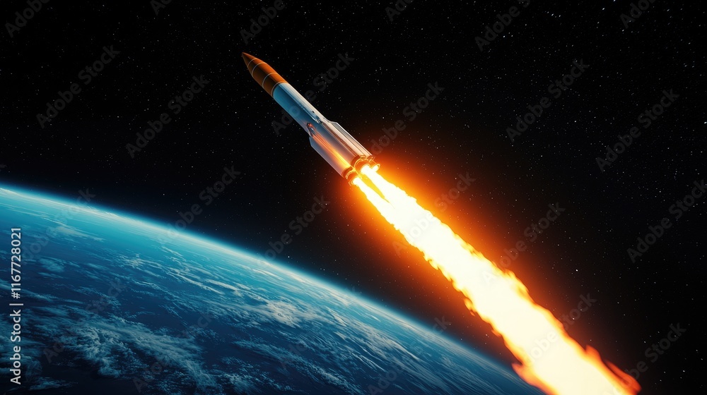 Poster rocket launch event outer space digital art cosmic environment aerial view space exploration concept
