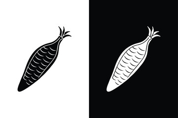 Green bean icon Vector Art Illustration on white and black background.