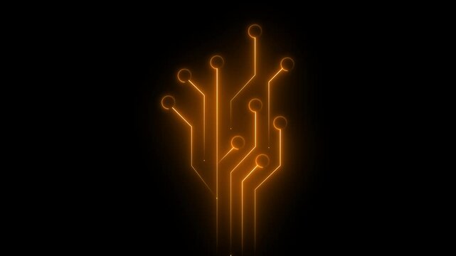 neon futuristic tech background with circuit board lines. Seamless looping glowing chip motion design. Video animation 4k