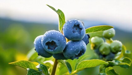  close up . Garden blueberry delicious healthy berry fruit. Grafting corymbose, high bush 