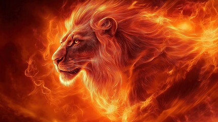Fototapeta premium A lion with a fiery mane and a glowing face