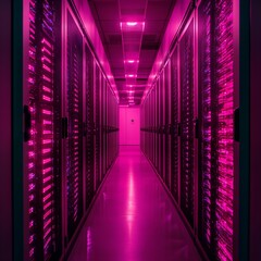 Fototapeta premium Big Data Clusters Glowing Server Racks