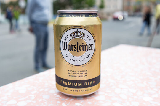 Gold Can of German Warsteiner Beer on June 15, 2024 in Innsbruck, Austria