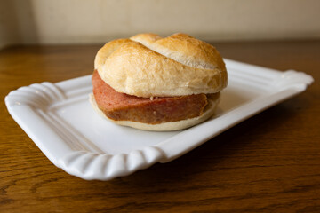 Traditional Horse Meat Austrian Leberkase Sandwich on a Plate
