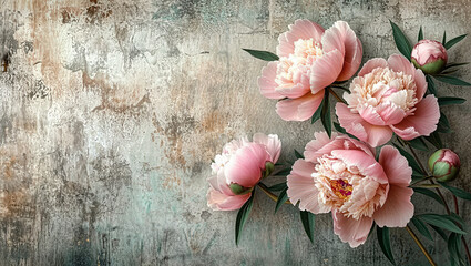 Peony Watercolor Paint Texture Grunge Illustration Background Wallpaper with Copy Space	