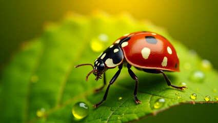 Naklejka premium ladybug on leaf