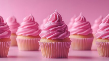 Pink Cupcakes Arranged On A Pink Background