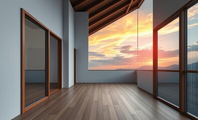 Minimalistic interior of the hallway of a modern house with a layout in an empty wooden frame for your design Japandi interior design interior design japandi style modern