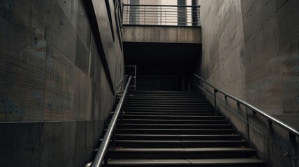 Fototapeta premium Dark stairway descending into a concrete underpass.