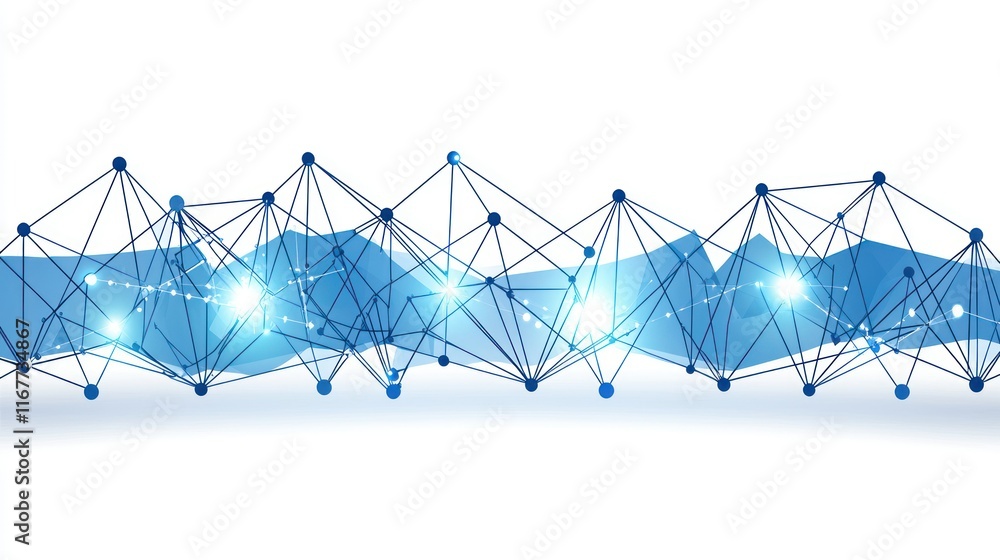 Poster abstract network connection: blue polygonal structure