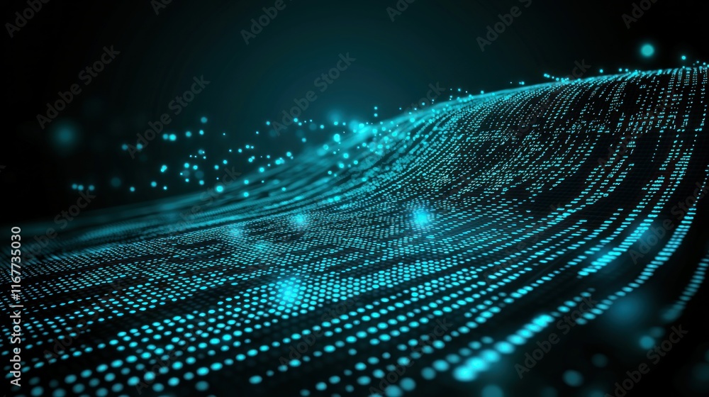 Poster abstract digital wave: turquoise data stream visualization