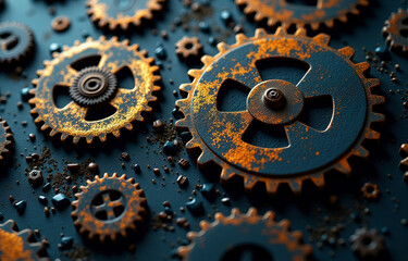 blue orange gears as free editable space or wllpaper, generative AI
