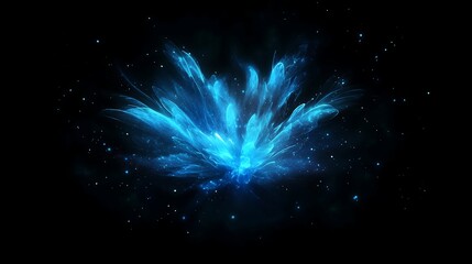 stylish blue wave of particles radiating outward from a central point on a dark background 