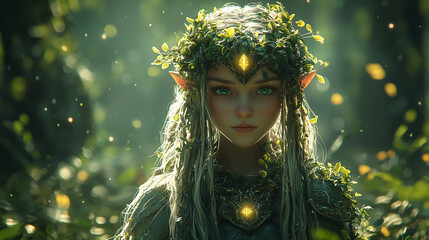 An elf in an enchanted forest