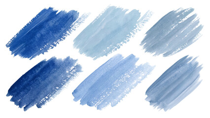 Blue watercolor strokes, textured brush marks, artistic background, abstract design elements, creative color palette, versatile for projects.