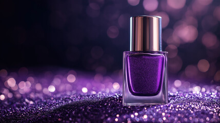 purple nail polish isolated on purple background , bottle of nail polish ,Manicure and pedicure concept