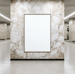 大理石の壁と空白のフレームがあるモダンなロビーの内部