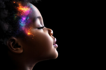 A Child with the Universe Inside Them. A silhouette of a child with vivid cosmic elements (stars, galaxies, and nebulae)