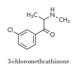 3-Chloromethcathinone stimulant drug molecule. Skeletal formula.